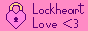 An 88x31 button. Black handwriting-style text on a pink background reading 'Lockheart Love' with a less-than-three heart on the right and a decal of a pink heart-shaped lock on the left.