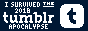 An 88x31 button. On a navy blue background, it says in white text 'I Survived the 2018 Tumblr Apocalypse' with the Tumblr logo on the right.